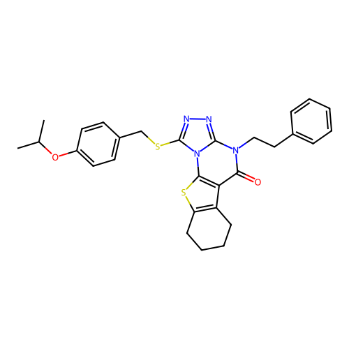 1-((4-isopropoxybenzyl)thio)-4-phenethyl-6,7,8,9-tetrahydrobenzo[4,5]thieno[3,2-e][1,2,4]triazolo[4,3-a]pyrimidin-5(4H)-one structure