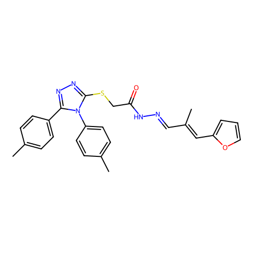 2-{[4,5-bis(4-methylphenyl)-4H-1,2,4-triazol-3-yl]sulfanyl}-N'-[(1E,2E)-3-(furan-2-yl)-2-methylprop-2-en-1-ylidene]acetohydrazide structure