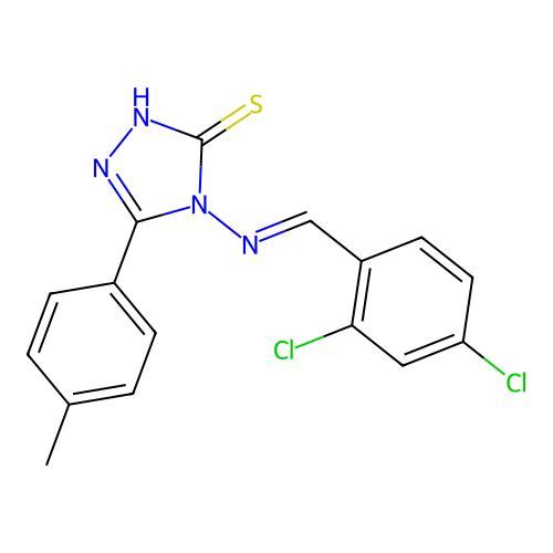(E)-4-((2,4-dichlorobenzylidene)amino)-5-(p-tolyl)-4H-1,2,4-triazole-3-thiol structure