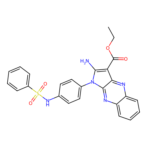 ethyl 2-amino-1-(4-(phenylsulfonamido)phenyl)-1H-pyrrolo[2,3-b]quinoxaline-3-carboxylate structure