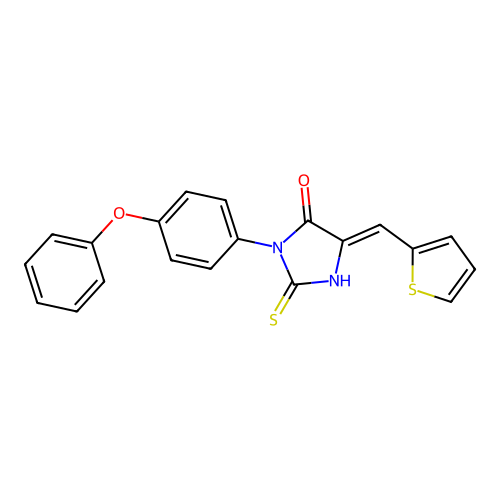 (5Z)-3-(4-phenoxyphenyl)-5-(thiophen-2-ylmethylidene)-2-thioxoimidazolidin-4-one structure