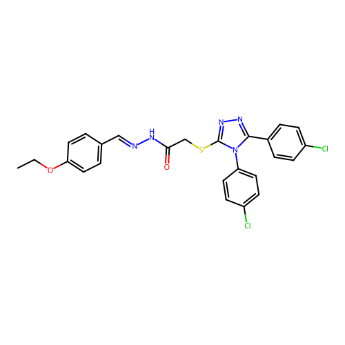 (E)-2-((4,5-bis(4-chlorophenyl)-4H-1,2,4-triazol-3-yl)thio)-N'-(4-ethoxybenzylidene)acetohydrazide structure