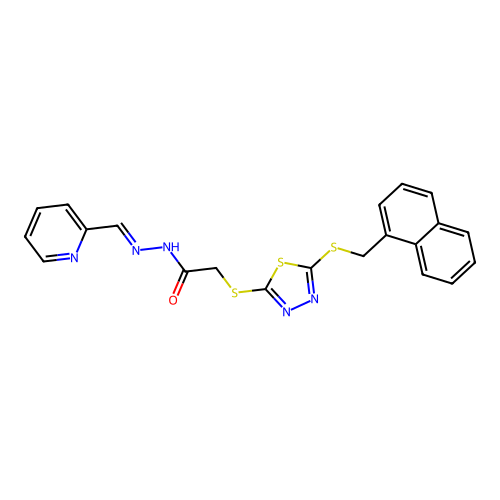 2-({5-[(naphthalen-1-ylmethyl)sulfanyl]-1,3,4-thiadiazol-2-yl}sulfanyl)-N'-[(E)-pyridin-2-ylmethylidene]acetohydrazide structure