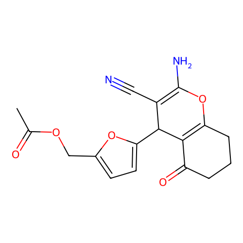 (5-(2-amino-3-cyano-5-oxo-5,6,7,8-tetrahydro-4H-chromen-4-yl)furan-2-yl)methyl acetate structure