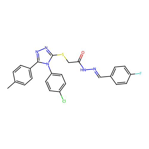 2-{[4-(4-chlorophenyl)-5-(4-methylphenyl)-4H-1,2,4-triazol-3-yl]sulfanyl}-N'-[(E)-(4-fluorophenyl)methylidene]acetohydrazide structure