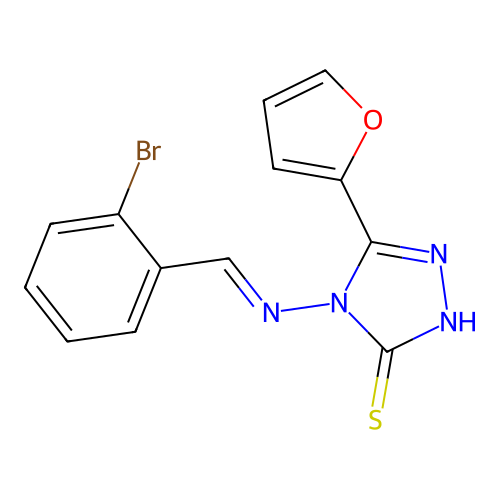 4-[(E)-(2-bromophenyl)methylideneamino]-3-(furan-2-yl)-1H-1,2,4-triazole-5-thione structure