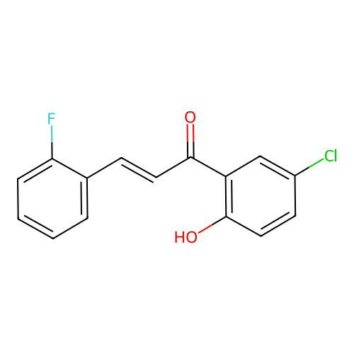 (2E)-1-(5-chloro-2-hydroxyphenyl)-3-(2-fluorophenyl)prop-2-en-1-one structure