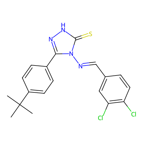 (E)-5-(4-(tert-butyl)phenyl)-4-((3,4-dichlorobenzylidene)amino)-4H-1,2,4-triazole-3-thiol structure