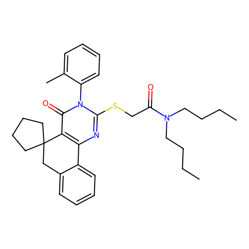 N,N-dibutyl-2-((4-oxo-3-(o-tolyl)-4,6-dihydro-3H-spiro[benzo[h]quinazoline-5,1'-cyclopentan]-2-yl)thio)acetamide structure