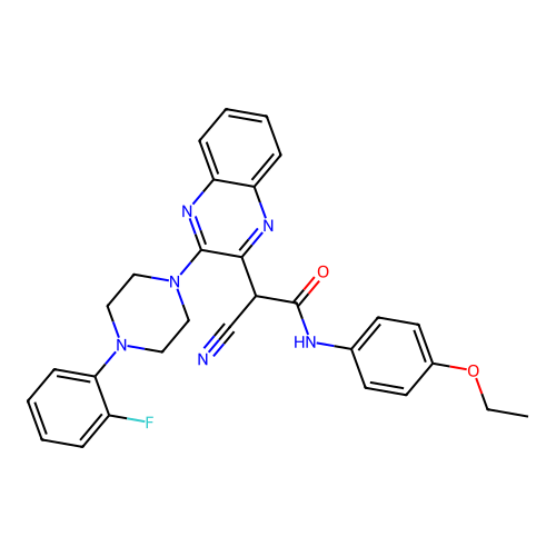 2-cyano-N-(4-ethoxyphenyl)-2-(3-(4-(2-fluorophenyl)piperazin-1-yl)quinoxalin-2-yl)acetamide structure