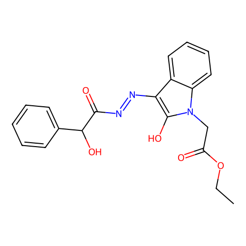 (E)-ethyl 2-(3-(2-(2-hydroxy-2-phenylacetyl)hydrazono)-2-oxoindolin-1-yl)acetate structure