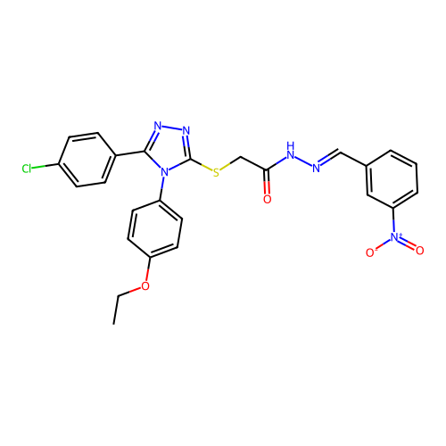 2-{[5-(4-chlorophenyl)-4-(4-ethoxyphenyl)-4H-1,2,4-triazol-3-yl]sulfanyl}-N'-[(E)-(3-nitrophenyl)methylidene]acetohydrazide structure