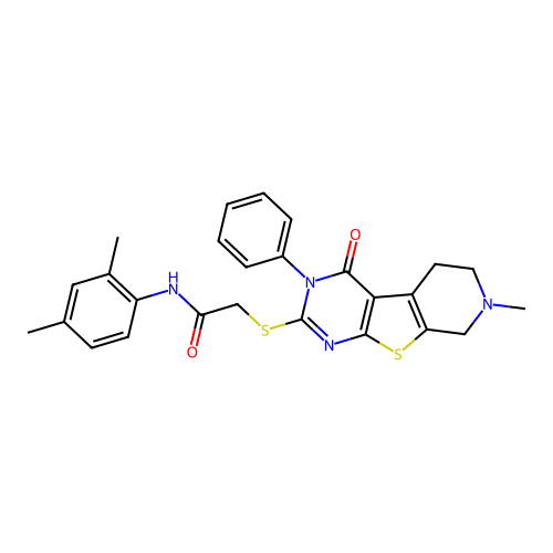 N-(2,4-dimethylphenyl)-2-((7-methyl-4-oxo-3-phenyl-3,4,5,6,7,8-hexahydropyrido[4',3':4,5]thieno[2,3-d]pyrimidin-2-yl)thio)acetamide structure