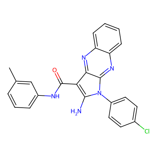 2-amino-1-(4-chlorophenyl)-N-(3-methylphenyl)-1H-pyrrolo[2,3-b]quinoxaline-3-carboxamide structure