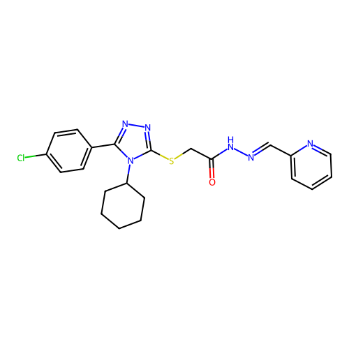 2-{[5-(4-chlorophenyl)-4-cyclohexyl-4H-1,2,4-triazol-3-yl]sulfanyl}-N'-[(E)-pyridin-2-ylmethylidene]acetohydrazide structure