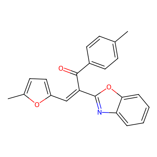 (2Z)-2-(1,3-benzoxazol-2-yl)-3-(5-methylfuran-2-yl)-1-(4-methylphenyl)prop-2-en-1-one structure