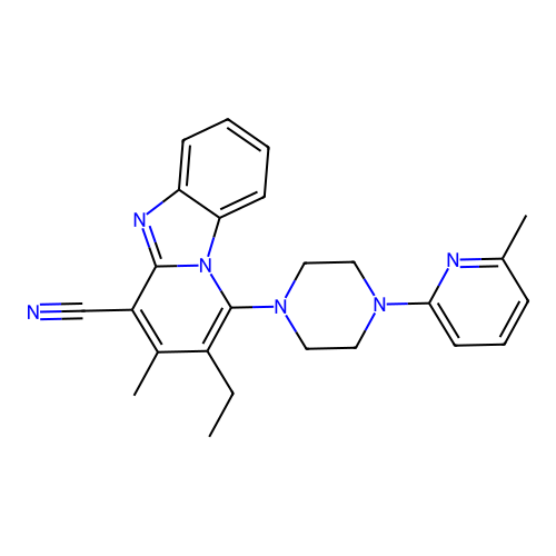 2-ethyl-3-methyl-1-[4-(6-methylpyridin-2-yl)piperazin-1-yl]pyrido[1,2-a]benzimidazole-4-carbonitrile structure