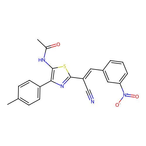 (E)-N-(2-(1-cyano-2-(3-nitrophenyl)vinyl)-4-(p-tolyl)thiazol-5-yl)acetamide structure