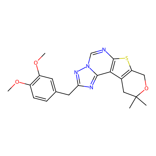 2-(3,4-dimethoxybenzyl)-10,10-dimethyl-10,11-dihydro-8H-pyrano[4',3':4,5]thieno[3,2-e][1,2,4]triazolo[1,5-c]pyrimidine structure