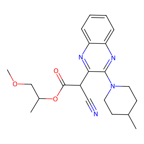 1-Methoxypropan-2-yl cyano[3-(4-methylpiperidin-1-yl)quinoxalin-2-yl]acetate structure