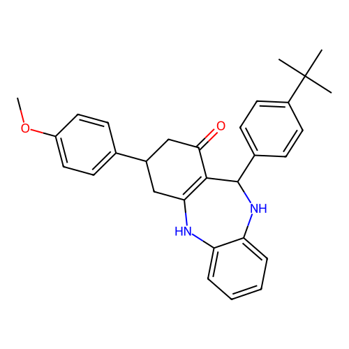11-(4-(tert-butyl)phenyl)-3-(4-methoxyphenyl)-2,3,4,5,10,11-hexahydro-1H-dibenzo[b,e][1,4]diazepin-1-one structure