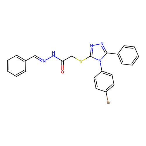 2-{[4-(4-bromophenyl)-5-phenyl-4H-1,2,4-triazol-3-yl]sulfanyl}-N'-[(E)-phenylmethylidene]acetohydrazide structure