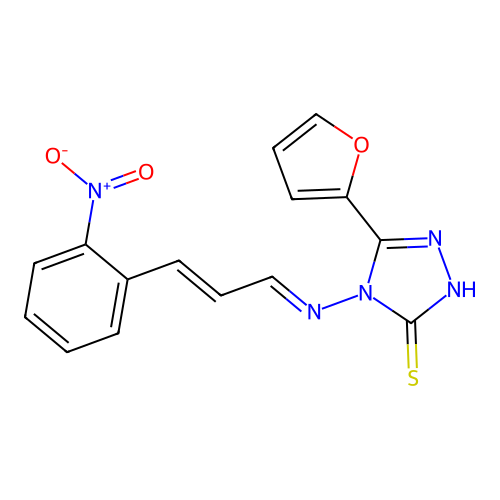 3-(furan-2-yl)-4-[(E)-[(E)-3-(2-nitrophenyl)prop-2-enylidene]amino]-1H-1,2,4-triazole-5-thione structure