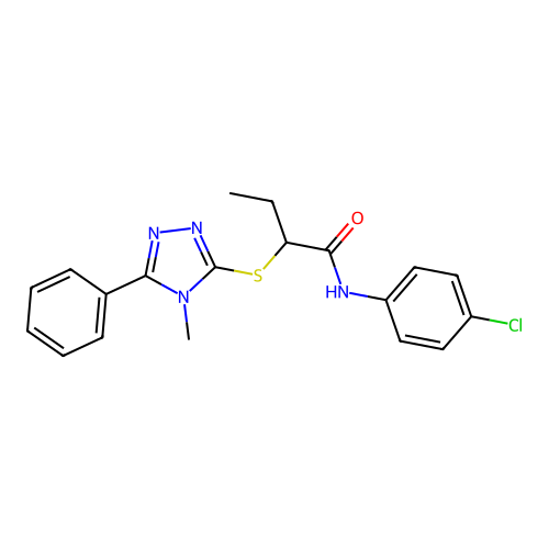 N-(4-chlorophenyl)-2-[(4-methyl-5-phenyl-1,2,4-triazol-3-yl)sulfanyl]butanamide structure