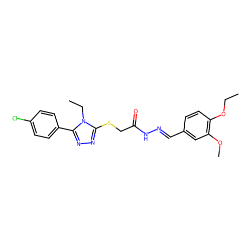 2-{[5-(4-chlorophenyl)-4-ethyl-4H-1,2,4-triazol-3-yl]sulfanyl}-N'-[(E)-(4-ethoxy-3-methoxyphenyl)methylidene]acetohydrazide structure