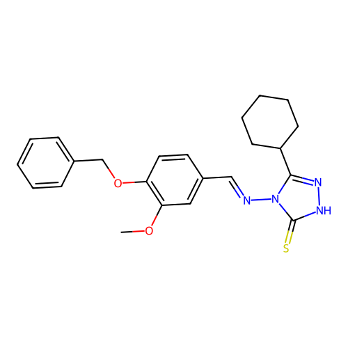 (E)-4-((4-(benzyloxy)-3-methoxybenzylidene)amino)-5-cyclohexyl-4H-1,2,4-triazole-3-thiol structure