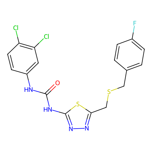1-(3,4-dichlorophenyl)-3-[5-[(4-fluorophenyl)methylsulfanylmethyl]-1,3,4-thiadiazol-2-yl]urea structure