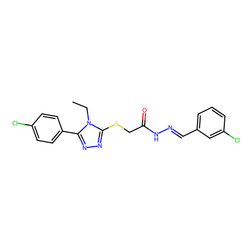 2-{[5-(4-chlorophenyl)-4-ethyl-4H-1,2,4-triazol-3-yl]sulfanyl}-N'-[(E)-(3-chlorophenyl)methylidene]acetohydrazide structure