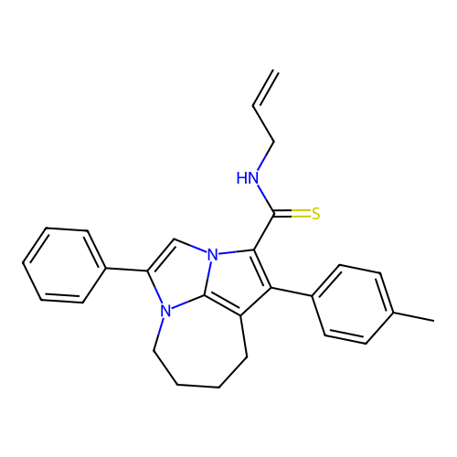 1-(4-methylphenyl)-4-phenyl-N-(prop-2-en-1-yl)-5,6,7,8-tetrahydro-2a,4a-diazacyclopenta[cd]azulene-2-carbothioamide structure