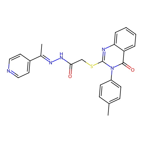 (E)-2-((4-oxo-3-(p-tolyl)-3,4-dihydroquinazolin-2-yl)thio)-N'-(1-(pyridin-4-yl)ethylidene)acetohydrazide structure
