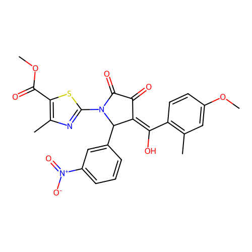 methyl 2-(3-hydroxy-4-(4-methoxy-2-methylbenzoyl)-5-(3-nitrophenyl)-2-oxo-2,5-dihydro-1H-pyrrol-1-yl)-4-methylthiazole-5-carboxylate structure