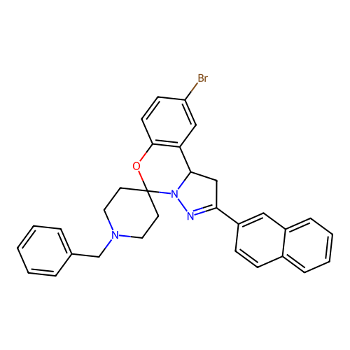 1'-benzyl-9-bromo-2-(naphthalen-2-yl)-1,10b-dihydrospiro[benzo[e]pyrazolo[1,5-c][1,3]oxazine-5,4'-piperidine] structure