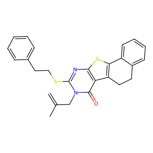 8-(2-methylallyl)-9-(phenethylthio)-5,6-dihydronaphtho[2',1':4,5]thieno[2,3-d]pyrimidin-7(8H)-one structure