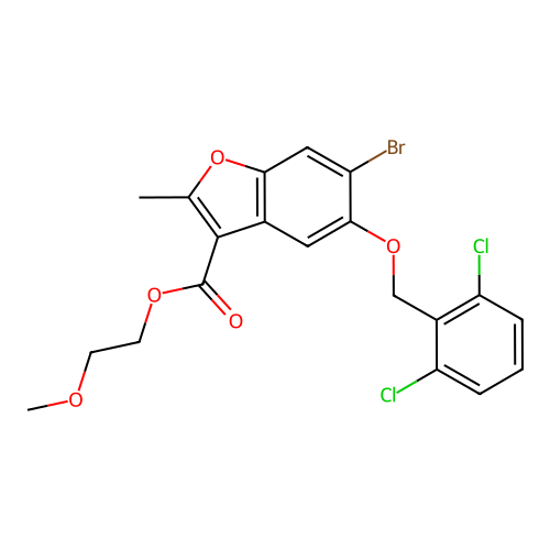 2-methoxyethyl 6-bromo-5-((2,6-dichlorobenzyl)oxy)-2-methylbenzofuran-3-carboxylate structure