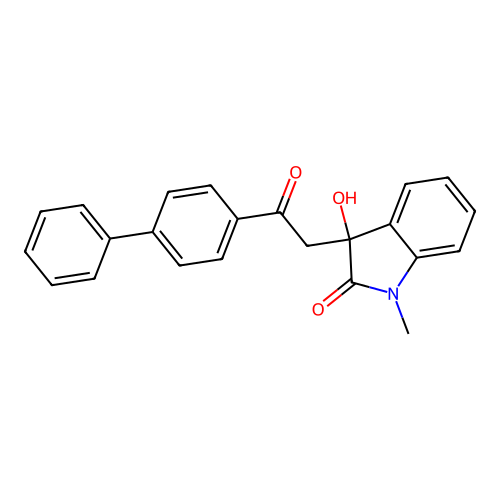 3-[2-(biphenyl-4-yl)-2-oxoethyl]-3-hydroxy-1-methyl-1,3-dihydro-2H-indol-2-one structure