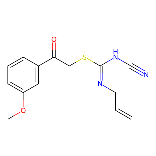 3-Allyl-1-cyano-2-[2-keto-2-(3-methoxyphenyl)ethyl]isothiourea structure