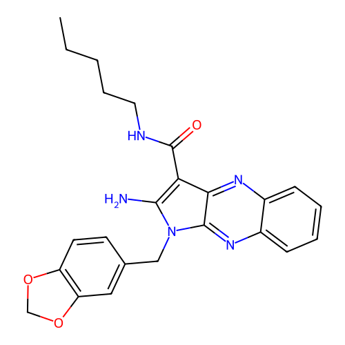 2-amino-1-(1,3-benzodioxol-5-ylmethyl)-N-pentylpyrrolo[3,2-b]quinoxaline-3-carboxamide structure
