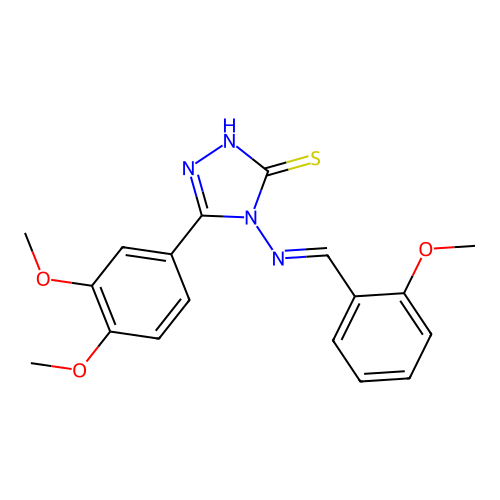 (E)-5-(3,4-dimethoxyphenyl)-4-((2-methoxybenzylidene)amino)-4H-1,2,4-triazole-3-thiol structure