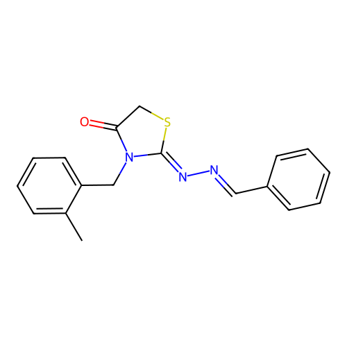 (Z)-2-((E)-benzylidenehydrazono)-3-(2-methylbenzyl)thiazolidin-4-one structure