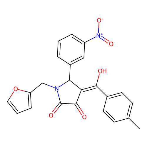 (4E)-1-(furan-2-ylmethyl)-4-[hydroxy(4-methylphenyl)methylidene]-5-(3-nitrophenyl)pyrrolidine-2,3-dione structure