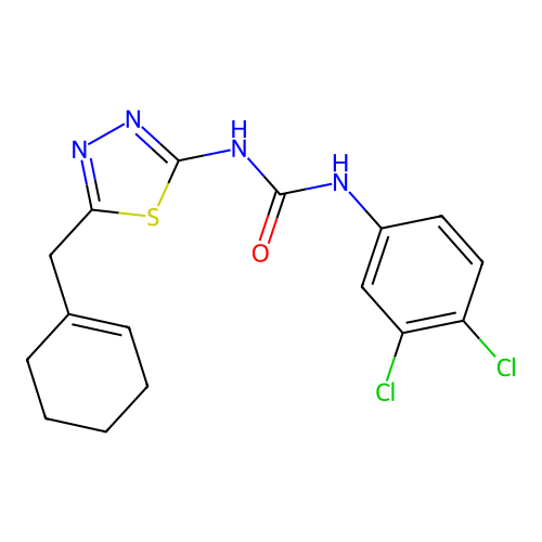 1-(5-Cyclohex-1-enylmethyl-[1,3,4]thiadiazol-2-yl)-3-(3,4-dichloro-phenyl)-urea structure