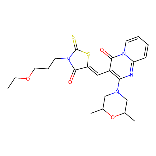 2-(2,6-dimethylmorpholin-4-yl)-3-{(Z)-[3-(3-ethoxypropyl)-4-oxo-2-thioxo-1,3-thiazolidin-5-ylidene]methyl}-4H-pyrido[1,2-a]pyrimidin-4-one structure