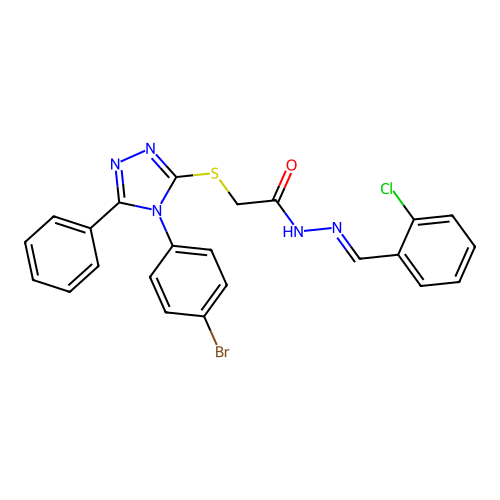 2-{[4-(4-bromophenyl)-5-phenyl-4H-1,2,4-triazol-3-yl]sulfanyl}-N'-[(E)-(2-chlorophenyl)methylidene]acetohydrazide structure