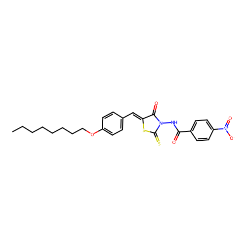 (Z)-4-nitro-N-(5-(4-(octyloxy)benzylidene)-4-oxo-2-thioxothiazolidin-3-yl)benzamide structure