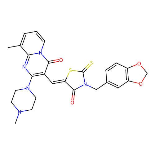 (Z)-3-(benzo[d][1,3]dioxol-5-ylmethyl)-5-((9-methyl-2-(4-methylpiperazin-1-yl)-4-oxo-4H-pyrido[1,2-a]pyrimidin-3-yl)methylene)-2-thioxothiazolidin-4-one structure