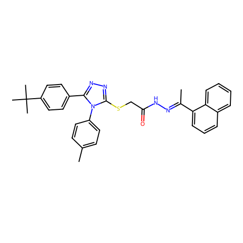 2-{[5-(4-tert-butylphenyl)-4-(4-methylphenyl)-4H-1,2,4-triazol-3-yl]sulfanyl}-N'-[(1E)-1-(naphthalen-1-yl)ethylidene]acetohydrazide structure